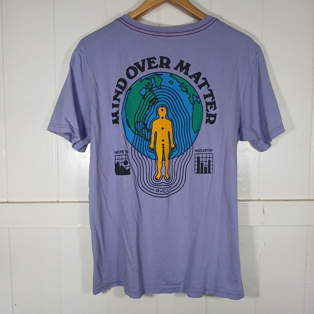 RVCA Mind Over Matter Nature vs Industry Graphic T-Shirt Mens M Purple Tee